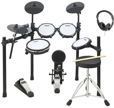 Axus AXK5 Elektronisches Schlagzeug - Vollset mit Mesh-Heads, 25 Sounds, USB MIDI, Kopfhörer, Hocker & Sticks inklusive - Perfekt für Anfänger Erwachsene Kinder Heimpraxis