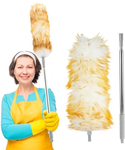 Staubwedel, Hochwertiger Lammwolle Staubwedel Teleskop, Ausziehbar bis ca. 245 cm Elektrostatische Staubaufnahme Starke Adsorption Tierhaaren, Staub, Allergenen