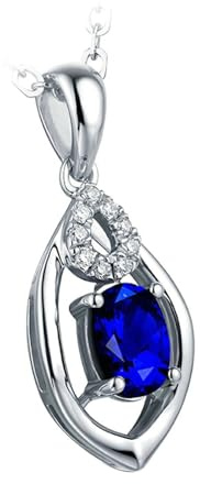Mesnt Halskette Weissgold, 18K Weißgold Collier für Frauen with Im Labor hergestellter Saphir 2ct