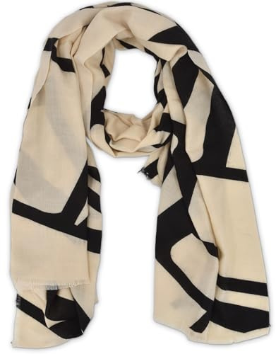 styleBREAKER Sciarpa da donna con motivo a linee grafiche | Sciarpa invernale XXL morbida | Telo grande con design a linee geometriche, stola, accessorio autunno inverno, colore:Nero-Crema