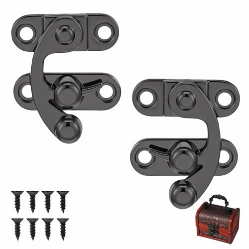 2 Pezzi Antico Hasp, Vintage Chiusura a Gancio con Viti | Ganci di Bloccaggio Anticati per Scatola di Legno Portagioie Armadio Accessori 33 x 28 mm