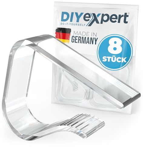 DIYexpert Tischtuchklammern Transparent Made in Germany [bis 45 mm] [8 Stück] Stabile Tischdeckenklammern - Wetterfest & rutschfest – Tischklammern für Garten, Balkon & Innenbereich