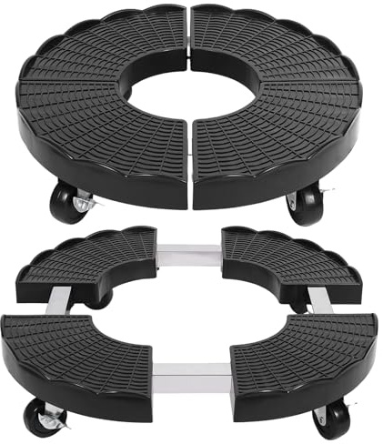 Zorplex Rodillo para Plantas Ajustable Ø 38–50 cm, Soporte Redondo con Ruedas Giratorias 360° y Freno, Capacidad hasta 150kg, Base Resistente a La Intemperie para Macetas Grandes, Interior y Exterior