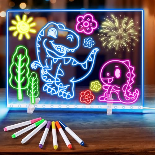 Tavolo da disegno a LED, Lavagna per appunti in acrilico, Lavagna a LED luminosa trasparente 7 modalità colore con supporto regolabile, Lavagna per pittura per bambini lavabile (35 * 25 cm)