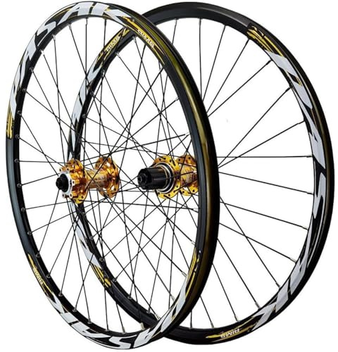 TINGMIAN 26/27,5/29 tum MTB hjulset skivbroms snabbfrigörande mountainbike-hjul, legering dubbellager fälg fram och bakhjul för 7-12 hastighetskassett 32 hål (guld, 29 tum)