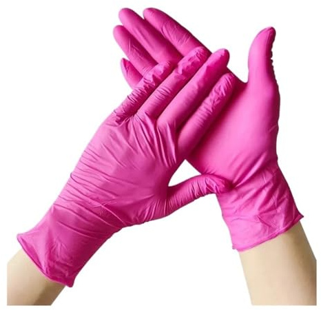 WMAMBZNDHP Lot de 20/100 gants jetables en nitrile rose sans latex for le nettoyage la cuisine, maison, beauté, des soins for animaux et teintures capillaires(Rose Red 20PCS,S)