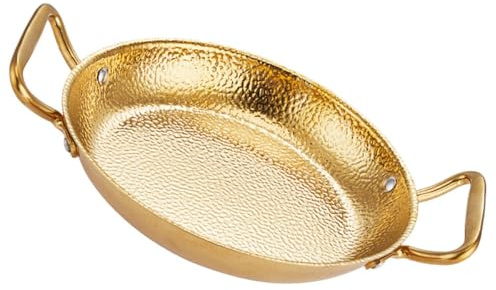 BESPORTBLE Poêle à Paella Inoxydable 20 CM à Double Poignée Dorée Casserole Plate Résistante à L'Usure Compatible Plaques Gaz et Électriques Fruits de Mer et Plats Mijotés