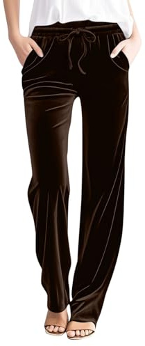 TANGNADE Velvet Pants Women Straight Leg Soft Comfy Velour Trousers Dressy Casual Lounge Pant Wedding Party Outfits Plus Size Work Pants Brown S