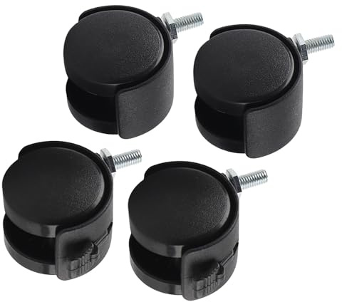 Saluaqui Ruote Girevoli di Ricambio per Sedie da Ufficio in Plastica di Nylon da 4 Pezzi con Freno, Dimensione dello Stelo Filettato da 6Mm, Ideale per Uso Interno