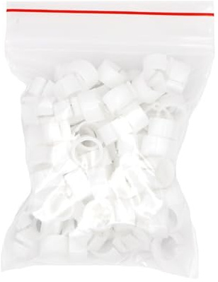 100 Stück Vögel, Taubenfüße, 10 Farben, Innendurchmesser 8 mm, Kunststoff, Tauben-Clip-Ring, Tauben-, Wachtel-Fußring(White)