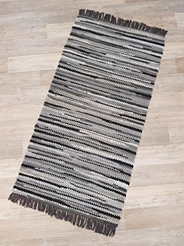 Kottig Fleckerlteppich Hochwertiger Handweb Fleckerl Teppich Arlberg 80x150 cm 2.200g/m2 schwere Qualität grau