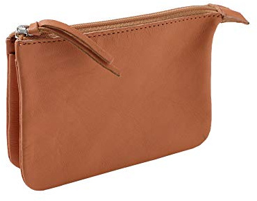 Clairefontaine 410002C - Petite Trousse, Pochette 2 compartiments 13x9 cm en Véritable Cuir d'Agneau, Naturel