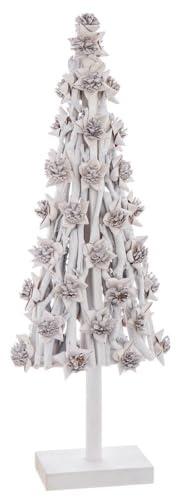 LOLAhome Figura Árbol Navidad Triangular de Madera y piñas Blanco 100 cm | Adorno original y rústico perfecto para estancias acogedoras. Dale un toque nórdico y diferente a tu decoración navideña.