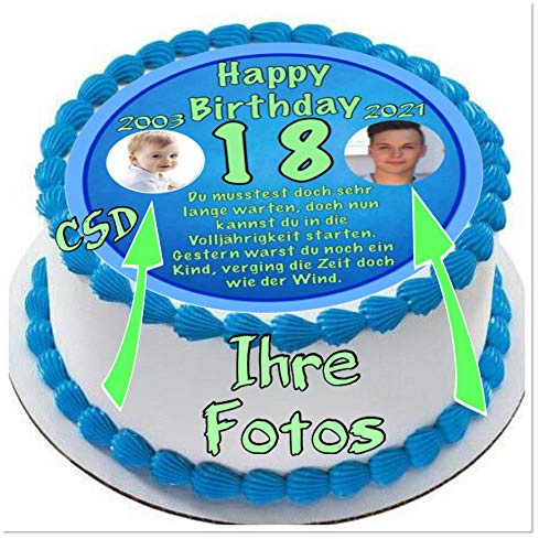 Tortenaufleger 18. Geburtstag M2,personalisiert,Zuckerpapier, Essbares Tortenbild, Geburtstag, Fototorte