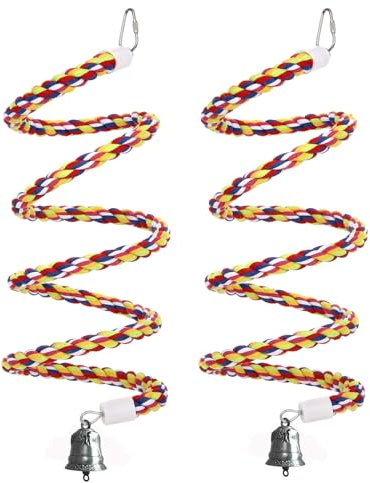 2Pcs 63'' Bird Rope Perches Birdcage Swing Toys 100% Cotton Natural Bird Perch Peck/Chewing with Bell Climbing Standing Bungee Parrot Toys for Small to Regular Size Parrot Cockatiel Birds