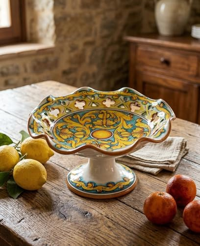 ILAB Centrotavola alzata media in ceramica decorata a mano da ceramisti siciliani di Santo Stefano di Camastra gianluca art 4