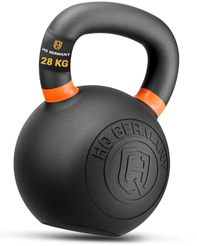 HQ Germany® Kettlebell Powdercoat [Pulverbeschichtung] - Kugelhantel 2-32kg | Vollguss ohne Schweißnähte, ±2% kalibriert, optimierte Gussform je Gewicht, Beschichtung platzt nicht ab, Farbcodes nach Norm