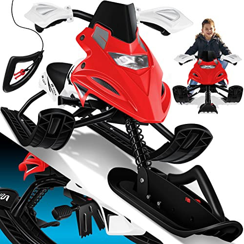 KESSER® Lenkschlitten mit 2 Fußbremsen | Automatisches Zugseil | Federung | Kufenlenkung | Bob Kinderschlitten Rodel Schlitten | Skiboblenkschlitten | Rot