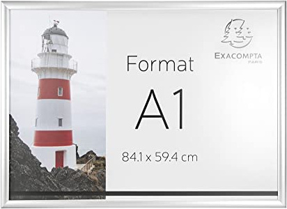 Exacompta - Réf. 8194358D - 1 cadre mural aluminium - format à classer A1 - peut être utilisé horizontalement ou verticalement - vis et chevilles fournies - Alu/cristal