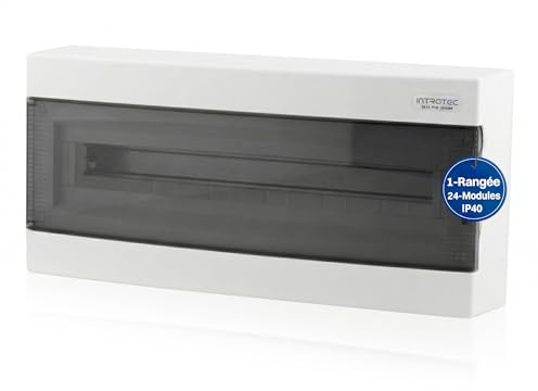Intratec Sicherungskasten Aufputz 1 reihig – IP40 Verteilerkasten Aufputz Gehäuse für 24 Module mit transparenter Tür für einfache Installation Zuhause & Gewerbe – 503 x 236 x 112 mm