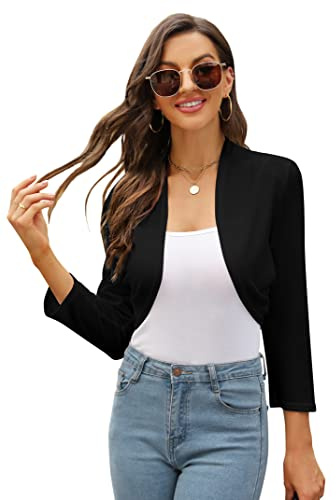 KOJOOIN Bolero Festivo para Mujer, de Punto, de Manga Larga, Chaqueta de Hombro, Shrug Top (Embalaje Reutilizable), Negro , XL