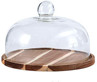 ZEELYDE Food Covers,Splatter Covers,Cake Dome Cake Plates, Durable Wooden Chopping Board Trays Lead-free Glass Dome Cover Cheese Dome Pizza Dome Set Box
