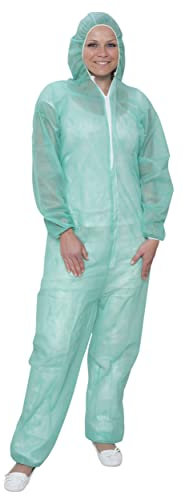 10/50/100 monos desechables de polipropileno, color verde, S-XXXL, juego de ahorro, mono de pintor, traje de protección, traje de cuerpo entero, XXL, 100 unidades