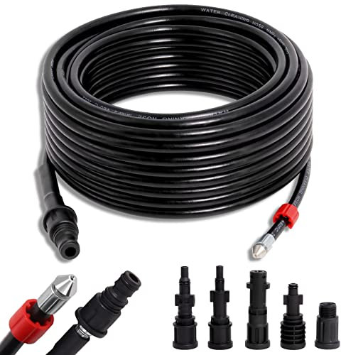 Poweka Tuyau de nettoyage haute pression 20M,5 adaptateurs,180 bar,60 °C Compatible avec Kärcher Lavor,Interpump,Bosch nettoyeur haute pression,tuyau de nettoyeur de canalisations