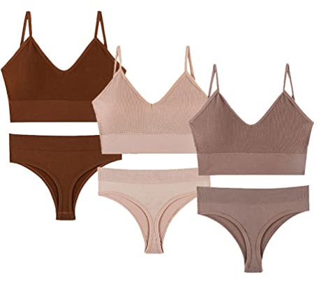 SUIUOI Completi Intimi 3 Pezzi Basic Donna Push Up Lingerie Set,Reggiseno e Perizoma Set,Reggiseno Classico Senza Cuciture Tracolla Leggermente Imbottita