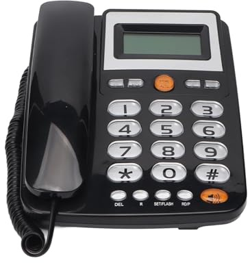 Téléphone Fixe Noir, Téléphone Filaire à Gros Boutons pour Personnes âgées, écran LCD HD, Réglage de la luminosité, Appel Mains Libres, Numérotation à Un Bouton, Pas