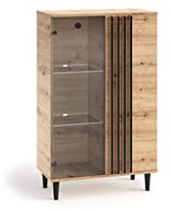 MargaretHadas24 Vitrine Laura I Glas Bar Schrank Schränke Regal Holz Vitrine Möbel Wohnzimmer Glastür mit Holzbeine Standvitrine Wohnzimmerschrank