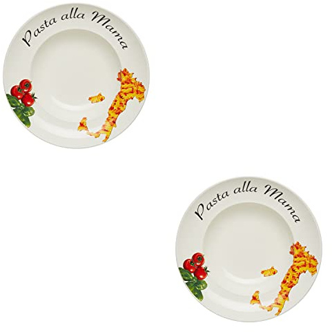 KHG 2er-Set Pastateller, extra groß mit 30 cm Durchmesser in Pasta alla | perfekt für Gastro und Zuhause, hochwertiges Porzellan, Suppenteller, Salatteller, spülmaschinengeeignet, praktisch