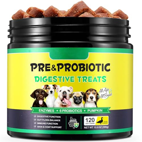 Probiotics for Dogs, Probiotics and Digestive Enzymes Chews for dogs, Canine Supplements for Digestive and Immunity Support, Gut Flora Balance, Improve Digestion & Immunity,120 Chews Duck