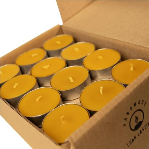 100% reine Bienenwachs-Teelicht-Kerzenset von 48 Stück - 3 Stunden dauerhafte rauchfreie Teelichter - Baumwolldocht - unparfümierte Teelichtkerzen - Kerzenliebhaber-Geschenk
