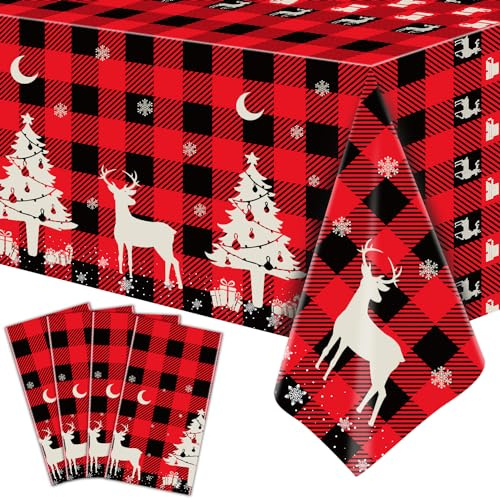 4 Stück Weihnachten Tischdecke schwarz und rot Karierten Tischdecke 51'' X 86'' Rectangle schwarz und rot Buffalo Plaid Tischdekoration für Xmas Party Dekor Winterurlaub
