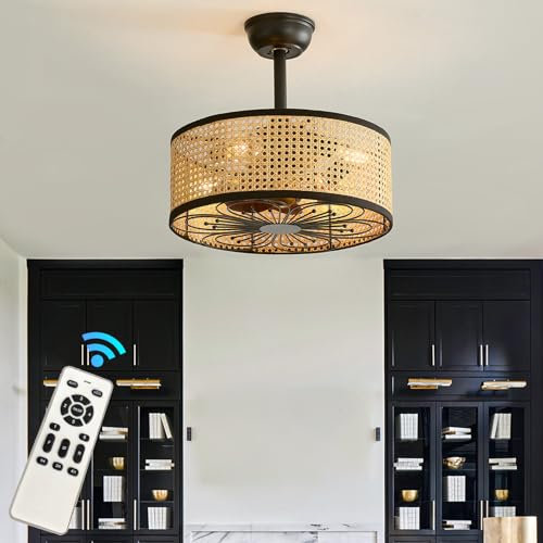E27 Ceiling Fans with Lights Reversible Silent Ceiling Fan Light 6 Speed Timer Retro Cage Light with Fan with Remote Control for Living Room Bedroom Loungeounge