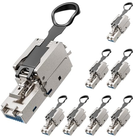 VCELINK Conector RJ45 sin necesidad de herramientas, Reutilizables Fácil Ethernet Enchufes, Cat7 Cat6A blindado RJ45 Modular para 22-26AWG FTP STP SFTP UTP Cable, 10 Gbps 600MHz, 8 unidades