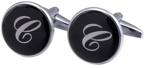 Dsnyu Manschettenknöpfe Herren Initialien, Manschettenknöpfe Herren Set Buchstabe C Hochzeit Schmuck Silber Schwarz für Hemd mit Geschenkbox