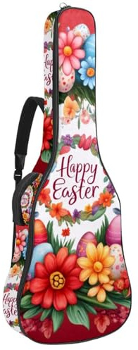 Große Tasche für Akustikgitarre, wasserdichte Gigbag mit schützender Schwammschicht, mehrere Taschen, roter Frohe Osterkranz, mehrfarbig, 42.9x16.9x4.7 in, Gitarrentasche