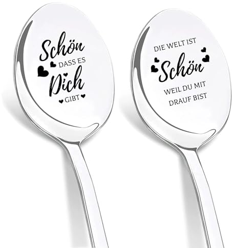DIKARIYA Schön dass es dich gibt Geschenke Löffel Gravur Kleine Dankeschön | Kaffeelöffel mit Gravur, Geburtstagsgeschenke für Frauen, Geburtstag Abschied Geschenke für Frauen Kollegin Lehrerin Hebamme