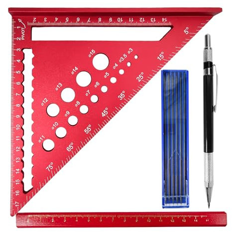 Zimmermannswinkel 18cm, Metrisches Dreieckslineal, Winkelmesser Alu Winkelprofil, Lineal Metall aus Aluminium, Multifunktional Schreinerwinkel für Holzarbeiten, Zimmermann, Ingenieur, DIY