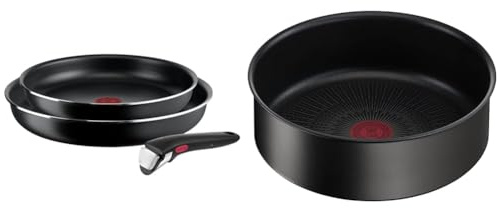 Tefal Ingenio Lot de 2 poêles 24/28 cm + poignée amovible, Non induction, Revêtement antiadhésif & Ingenio Sauteuse 24 cm, Induction, Revêtement antiadhésif, Indicateur de démarrage de cuisson