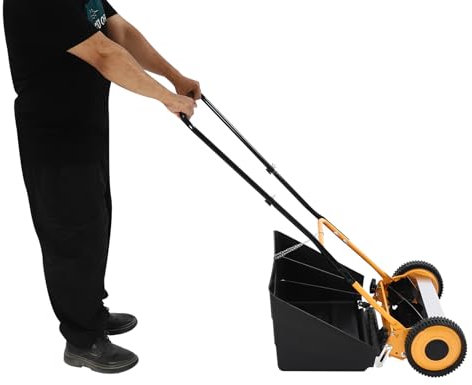 biniliubi Handgräsklippare, 4 hjul, 14 tum utan träning, push-spindel gräsklippare med Power Push Garden gräsmatta, manuell gräsklippare, skogsmark, örtväxter