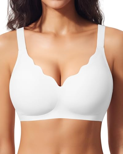 Ganado Sujetador sin Aros Mujer Sujetadores sin Costuras Push Up Comodos Bralette Cuello V con Relleno, Blanco, XXL