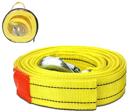 4M 5T Tow Rope For Cars, Heavy Duty Vehicle Emergency Tow Strap Equipment Cable Winch Rope with Reflective Strips, Safety Anti-Slip Hooks, Storage Bag