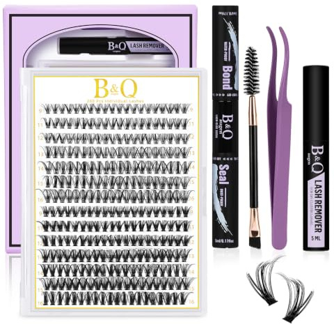 B&Q Lash Extension Set 280PCS Wimpern Cluster Wispy 30D+40D D-Curl 9-16mm | DIY Lash Extensions Set mit Wimpernkleber, Entferner & Applikator für natürliche bis voluminöse Looks