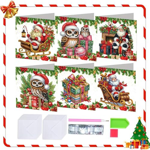 DIY Diamond Painting Weihnachtskarten Set mit Umschlag, 6 Stücke Diamant Painting Weihnachten Karten, Geschenkkarte Handgefertigte Grußkarten, Weihnachtskarte Geschenke für Weihnachten (C)