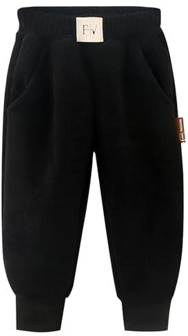 SEAUR Girls Winter Pants Boys Fleece Jogging Sweatpants Kids Thermal Trousers Toddlers Warm Snow Pants Childrens Tracksuit Bottoms Black