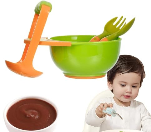Ensemble d'ustensiles pour, ensemble fourchette et cuillère pour tout-petits,Ensemble de 4 pièces de vaisselle pour avec base antidérapante - Ensemble d'ustensiles ergonomiques et sûrs à long manche