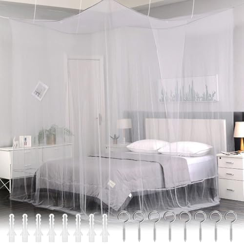 PUERHUACI Moskitonetz Doppelbett weiß 180 x 180 x 195 cm, Betthimmel Hängehaus Polyester, Moskitonetz für Baldachin Bett mit seitlichen Öffnungen